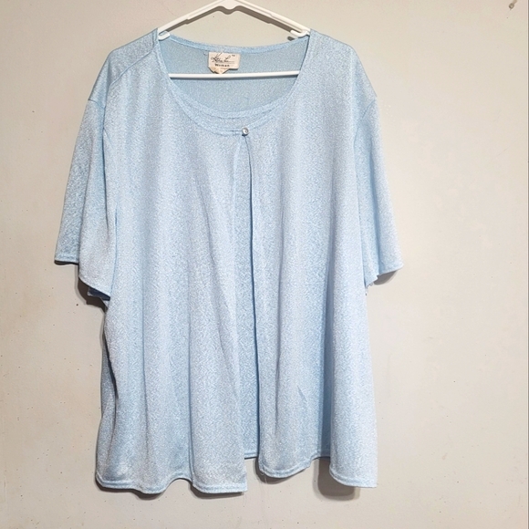 Womens 4x 5x Top Sky Baby Blue Shimmer 2fer Plus Size 26 28‎ Kathie Lee Fancy - Picture 1 of 3